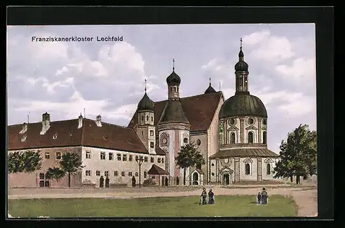 AK Kloster Lechfeld, Kloster und Kirche mit Passantinnen