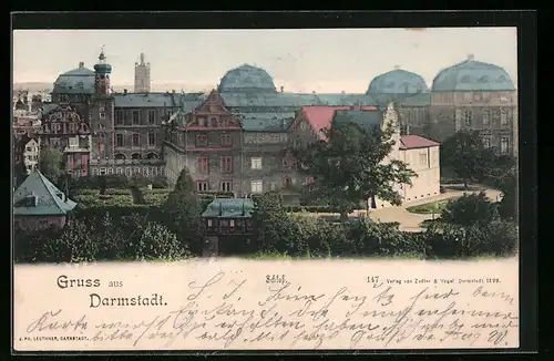 AK Darmstadt, Schloss aus der Vogelschau