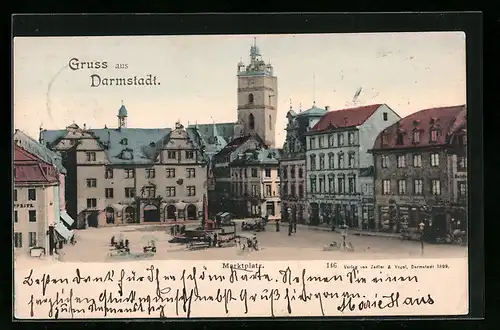 AK Darmstadt, Marktplatz, von oben gesehen