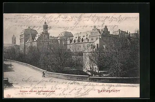 AK Darmstadt, Schloss von der Alexanderstrasse