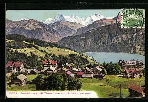 AK Beatenberg, Gesamtansicht mit Thunersee und Jungfrauengruppe