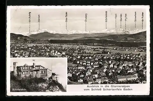 AK Baden, Ausblick in die Glarneralpen, Schloss Schartenfels