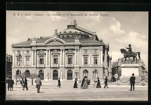 AK Genève, le Théatre et le Monument du Général Dufour