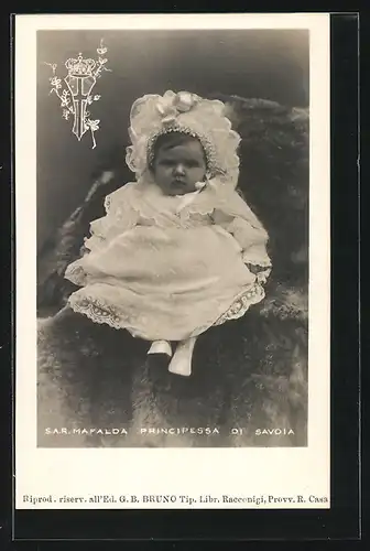 AK Prinzessin Mafaia von Savoia als Täufling, Wappen