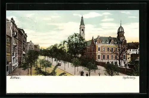 AK Zittau, Töpferberg aus der Vogelschau