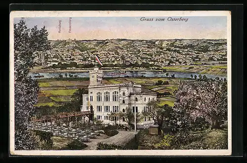 AK Cossebaude, Gasthaus Osterberg aus der Vogelschau