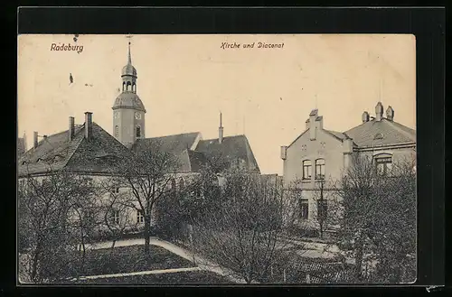 AK Radeburg, Kirche und Diaconat aus der Vogelschau