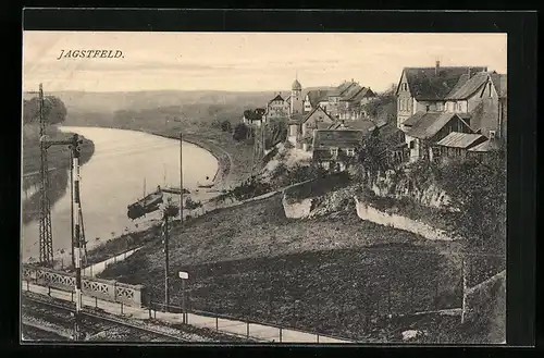 AK Jagstfeld, Teilansicht mit Fluss aus der Vogelschau