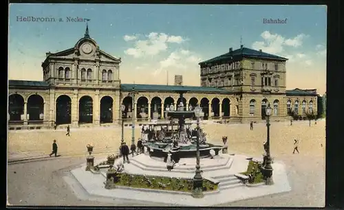 AK Heilbronn, Partie am Bahnhof mit Strassenbahn