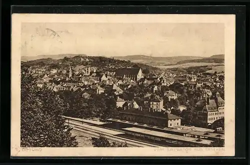 AK Schw. Gmünd, Ortsansicht mit Bahnhof aus der Vogelschau