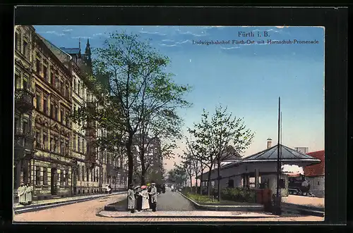 AK Fürth, Ludwigsbahnhof Fürth-Ost mit Hornschuh-Promenade, Eisenbahn