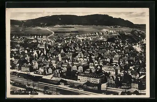 AK Ebingen, Ortsansicht mit Bahnhof vom Flugzeug aus