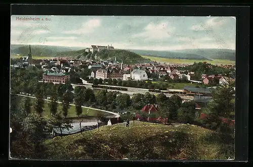 AK Heidenheim a. Brz., Ortsansicht mit Bahnhof