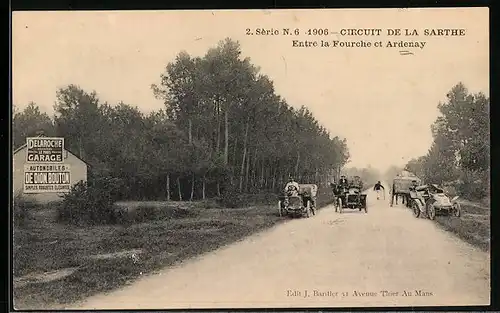 AK Adenay, Circuit de la Sarthe 1906, Entre la Fourche et Adenay