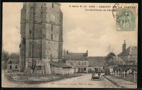 AK Cherré, Circuit de la Sarthe 1906, La traversée de Cherré