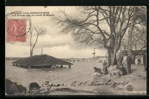 AK Cognac, Les Inondations 1904, le Lavoir St-Martin
