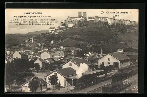 AK Saint-Flour, Vue generale, prise de Bellevue, Bahnhof