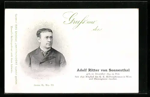 AK Schauspieler Adolf Ritter von Sonnenthal, Hofburgtheater Wien