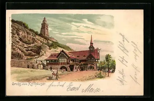 Lithographie Kyffhäuser, Besucher am Ausflugslokal