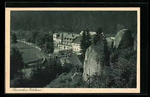 AK Erlabrunn, Hotel und Sommerfrische Täumerhaus von den Felsen gesehen