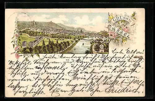 Vorläufer-Lithographie Cassel, 1895, Generalansicht der Stadt