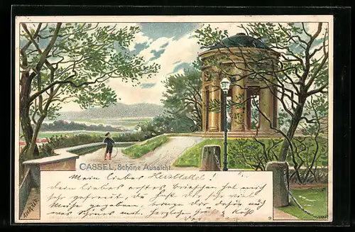 Lithographie Cassel, Pavillon auf der Schönen Aussicht