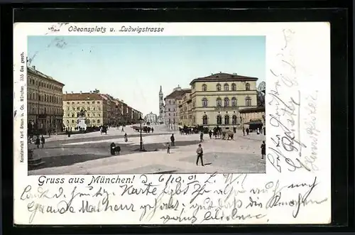 Goldfenster-AK München, Odeonsplatz u. Ludwigstrasse mit leuchtenden Fenstern