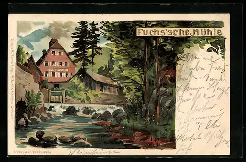 Lithographie Weinheim, Gasthaus Fuchs`sche Mühle