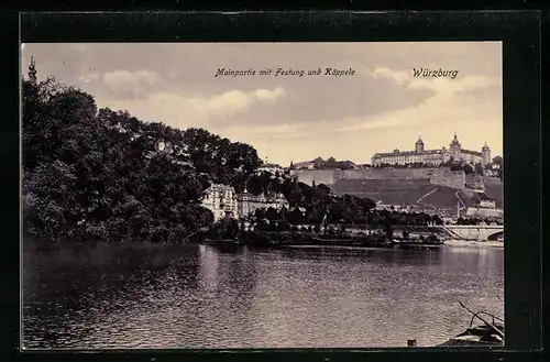 AK Würzburg, Mainpartie mit der Festung und Käppele