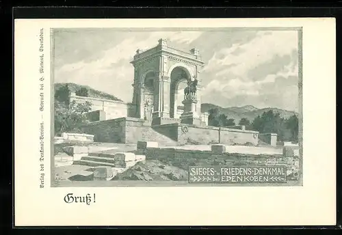 Künstler-AK Edenkoben, vor dem Sieges- und Friedens-Denkmal