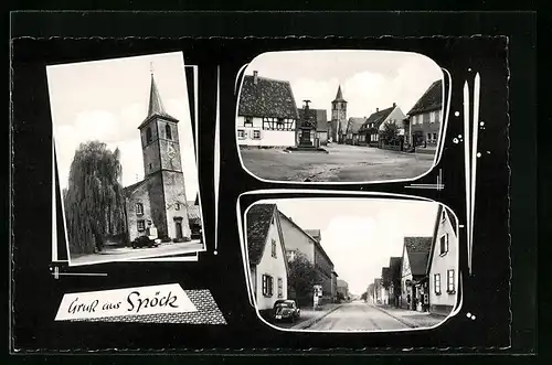 AK Spöck, Kirche und zwei Strassenpartien