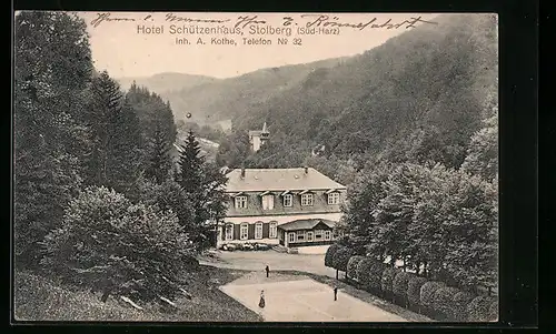 AK Stolberg (Südharz), Hotel Schützenhaus aus der Vogelschau