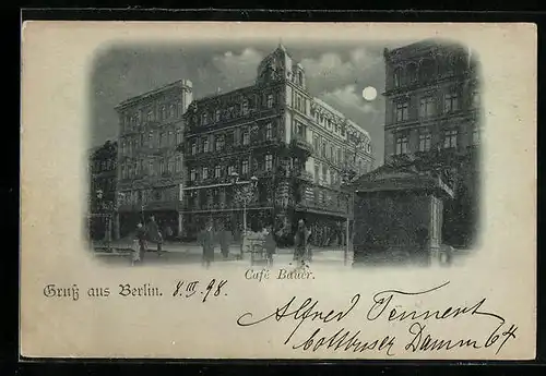 Mondschein-AK Berlin, Café Bauer, Unter den Linden