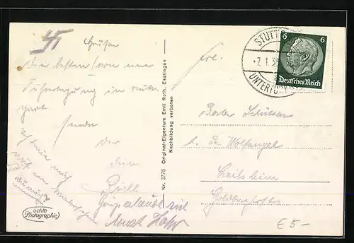 AK Wangen, Gesamtansicht mit Blick auf Untertürkheim