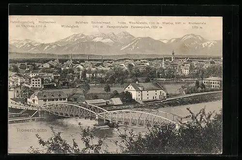 AK Rosenheim, Teilansicht mit Flussbrücke