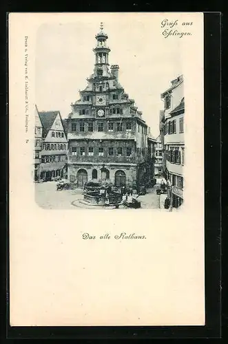 AK Esslingen, Das alte Rathaus mit Brunnen