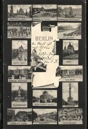 AK Berlin, Schinkelplatz mit Dom, Lustgarten mit Schloss, Siegessäule