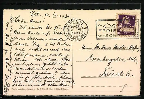 AK Oria, Häuserpartie am Lago di Lugano