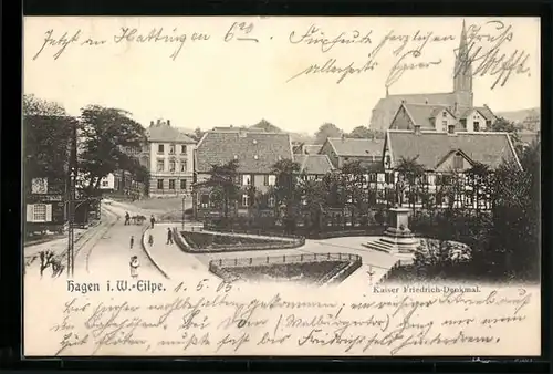 AK Hagen-Eilpe i. W., Strassenpartie am Kaiser Friedrich-Denkmal