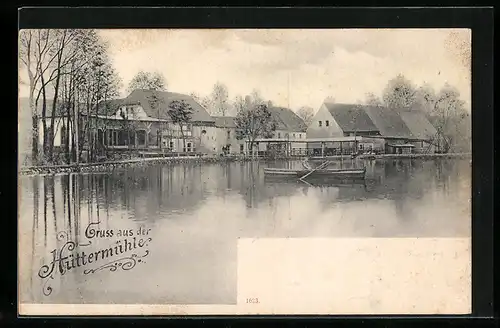 AK Hüttermühle, Ortsansicht vom Wasser aus