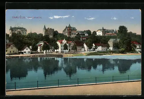 AK Saalfeld, Saalepartie mit Blick zur Stadt