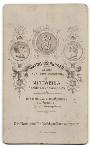 Fotografie Gustav Schröder, Mittweida, Rochlitzer Strasse 234, junger Mann in dunklem Anzug und zurückgekämmten Haaren