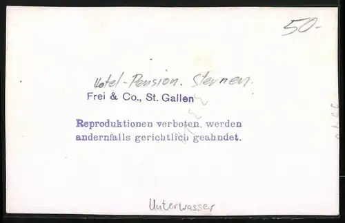 Fotografie Frei & Co., St. Gallen, Ansicht Unterwasser, Hotel-Pension Sternen