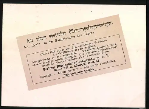 Fotografie 1.WK, Deutsches Offiziersgefangenenlager, POW's in der Sanitätsstube