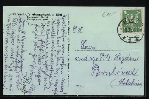 AK Kiel, Gasthaus Patzenhofer-Ausschank, Holtenauer Str. 10, Innenansicht