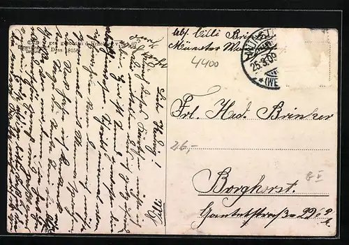 AK Münster, Totalansicht, Pumpernickel mit Mettwurst, Passepartout