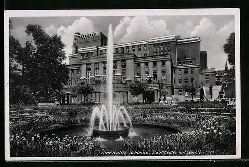 AK Bad Teplitz-Schönau, Stadttheater mit Leuchtbrunnen