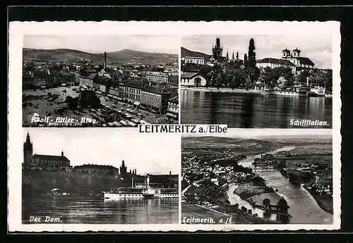 AK Leitmeritz a. Elbe, Ring, Schiffstation, Dom