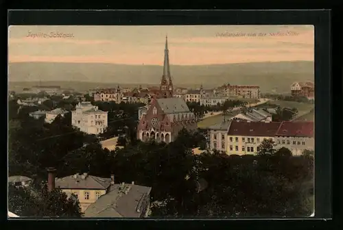 AK Teplitz-Schönau, Totalansicht mit Kirche von der Stefanshöhe