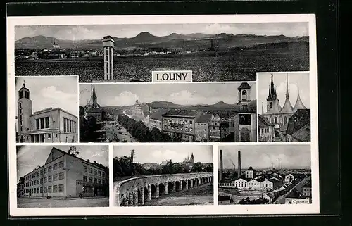 AK Laun / Louny, Viadukt, Kirche, Strassenpartie, Gesamtansicht